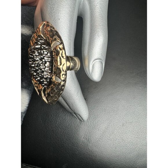 Handcrafted Hammered Brass & Black Crystals Adjustable Statement Ring Unique Boh - Picture 3 of 5